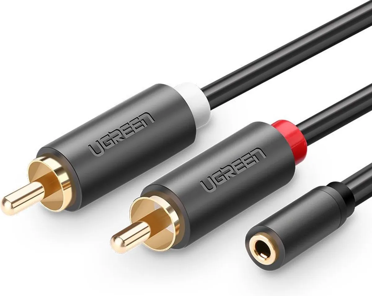 Ugreen 2x RCA naar 3.5mm Audiokabel 20cm - Grijs