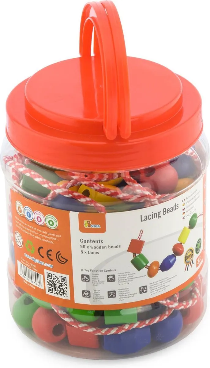 Viga Toys Houten Rijgkralen 90 Stuks - 6 Kleuren Ø2cm