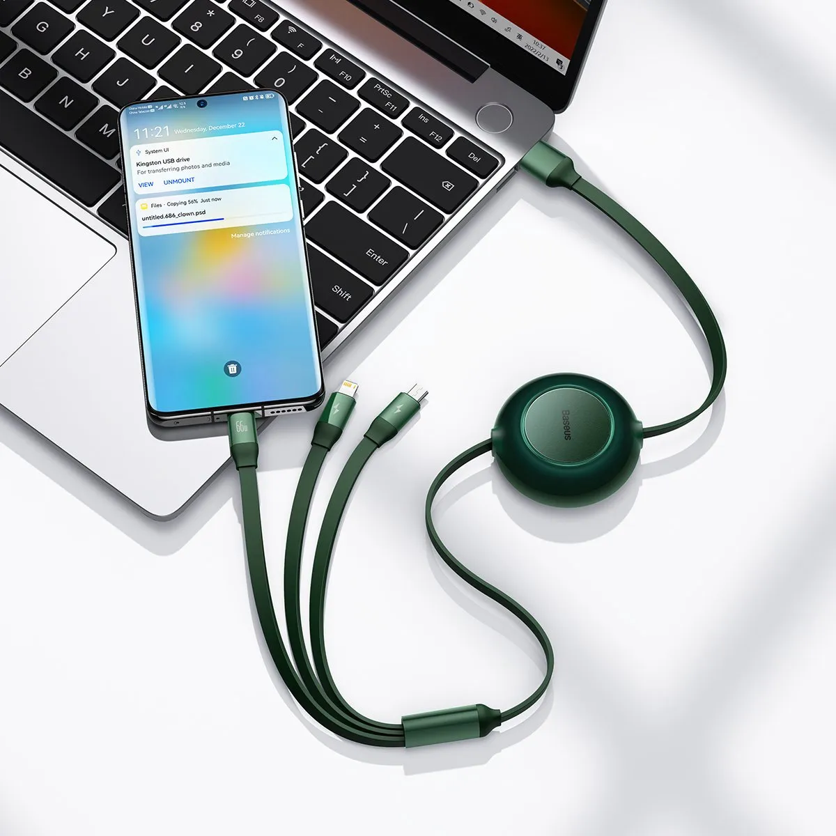 Baseus USB 3-in-1 Kabel CAMJ010106 - 66W - 1,1m - Groen