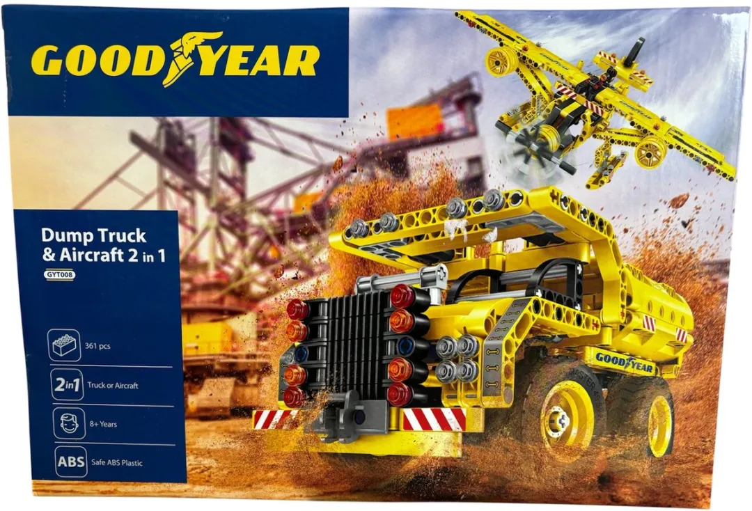 Goodyear Brick 2-in-1 Bouwset Dumptruck & Vliegtuig - 361 Stuks - Geel