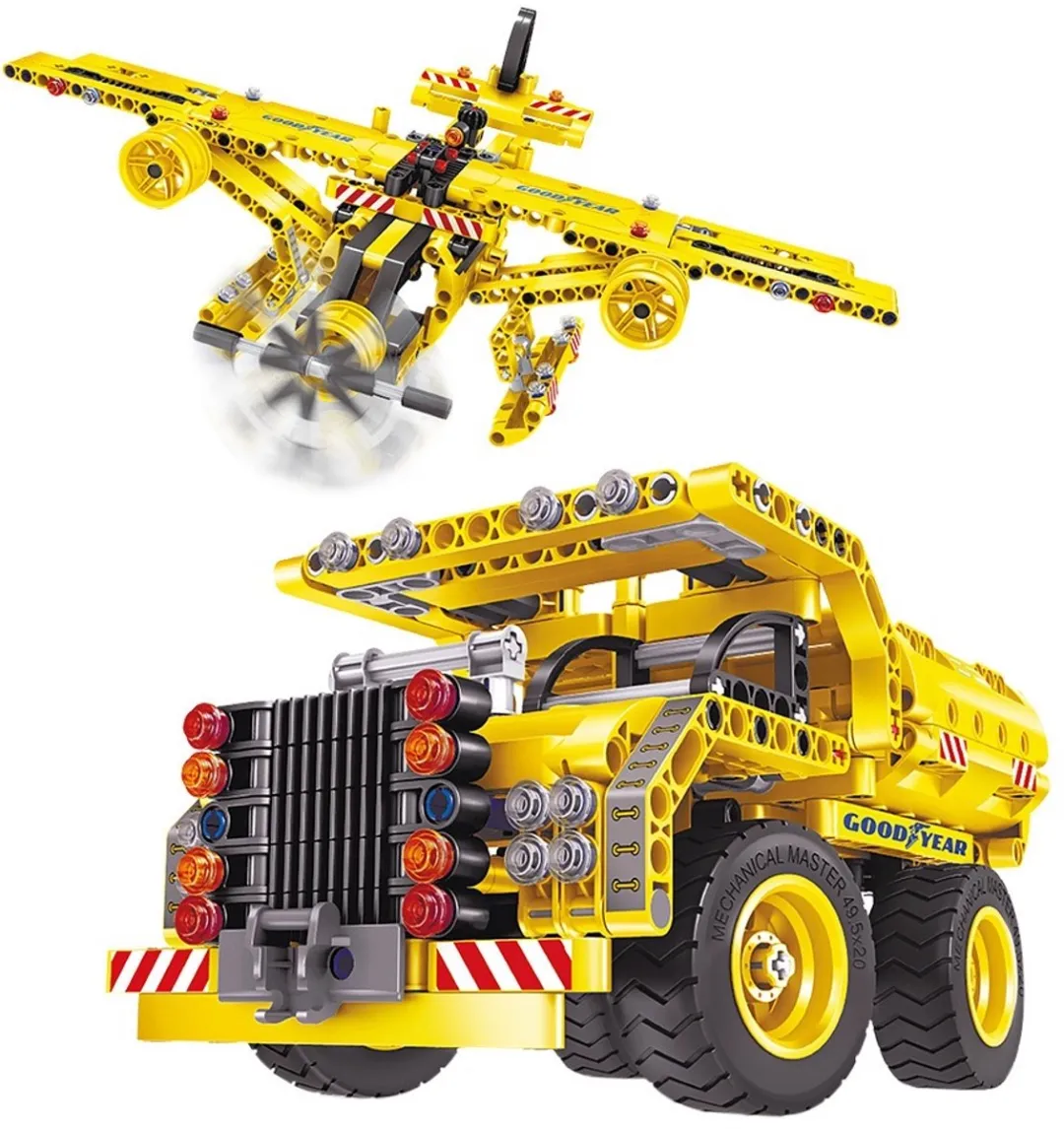 Goodyear Brick 2-in-1 Bouwset Dumptruck & Vliegtuig - 361 Stuks - Geel