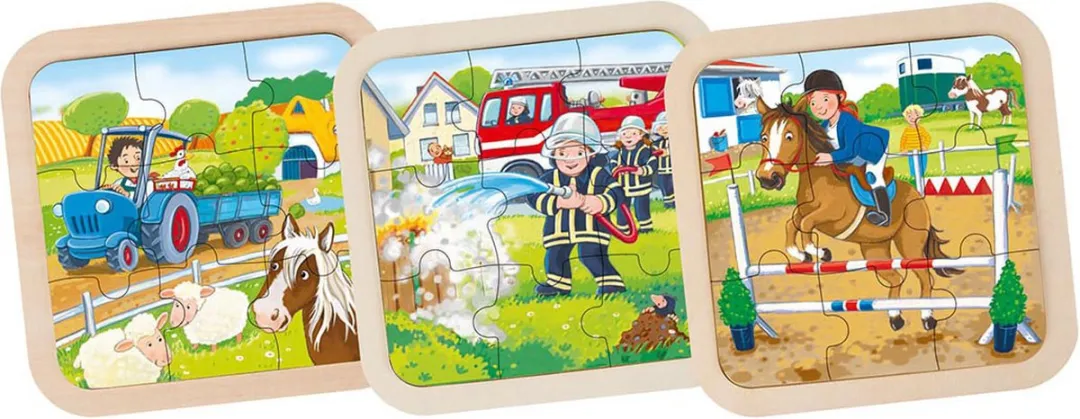 Goki Houten Puzzel Brandweer/Tractor/Paard