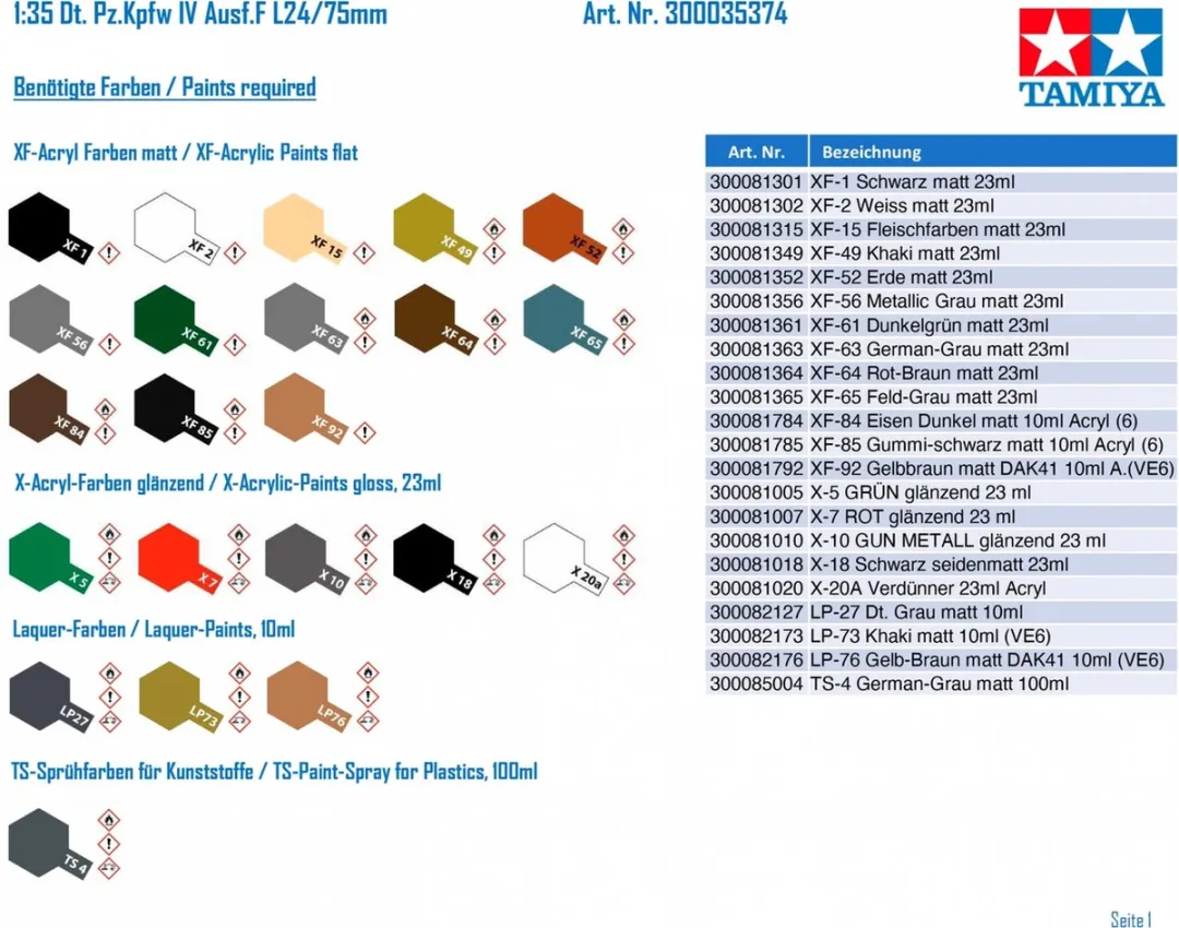 Tamiya 35374 Panzerkampfwagen IV F L24/75mm Modelbouwpakket - 1:35 - Multi