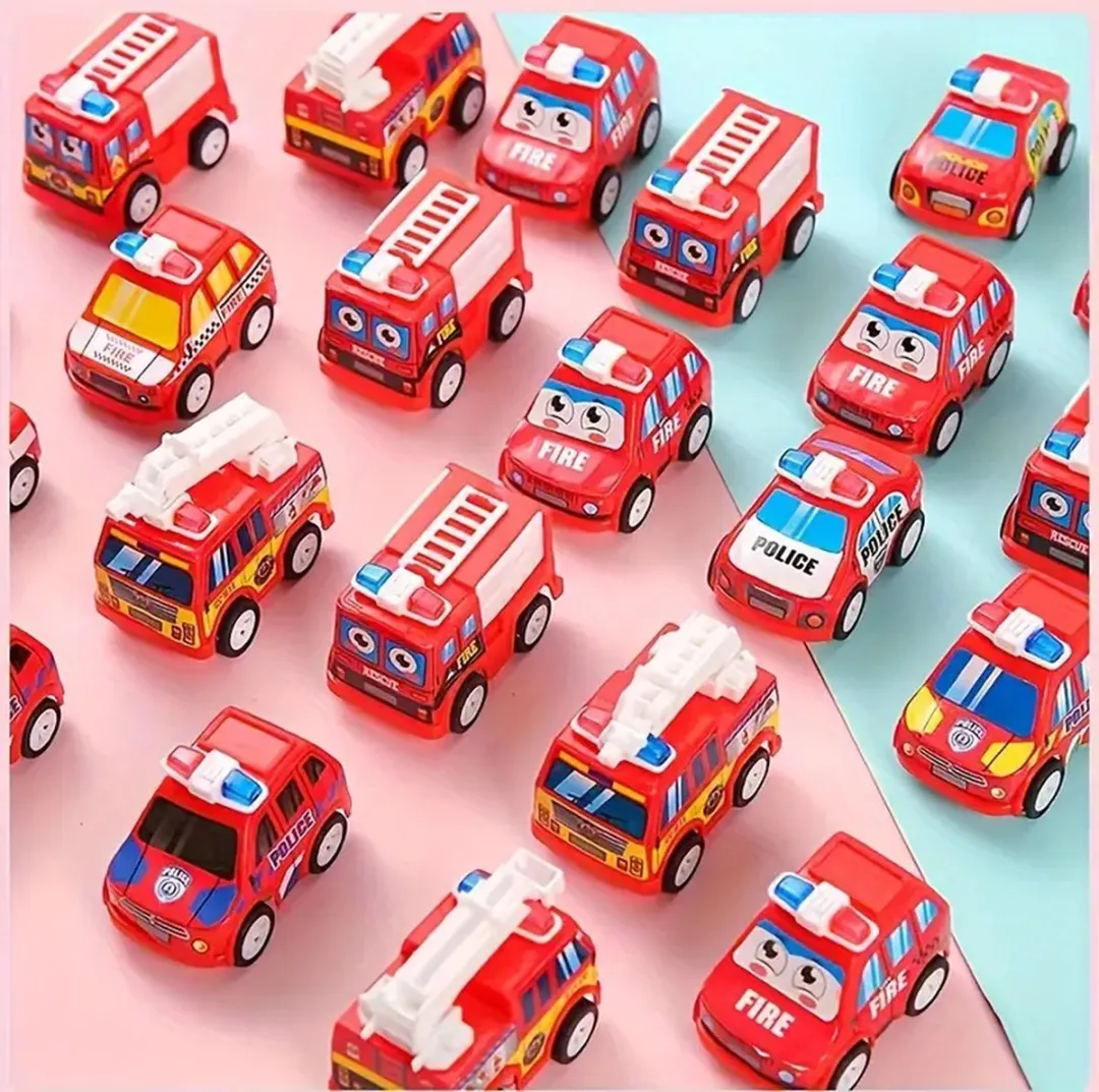 8-delige Mini Cartoon Brandweerauto & Politieauto Speelgoedset - Diverse Stijlen - Perfect voor Verjaardagsfeestjes, Klasbeloningen, Kerstcadeaus - Stevig PP Materiaal - Compact en Handig
