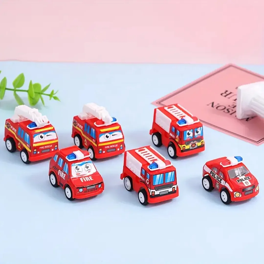 8-delige Mini Cartoon Brandweerauto & Politieauto Speelgoedset - Diverse Stijlen - Perfect voor Verjaardagsfeestjes, Klasbeloningen, Kerstcadeaus - Stevig PP Materiaal - Compact en Handig