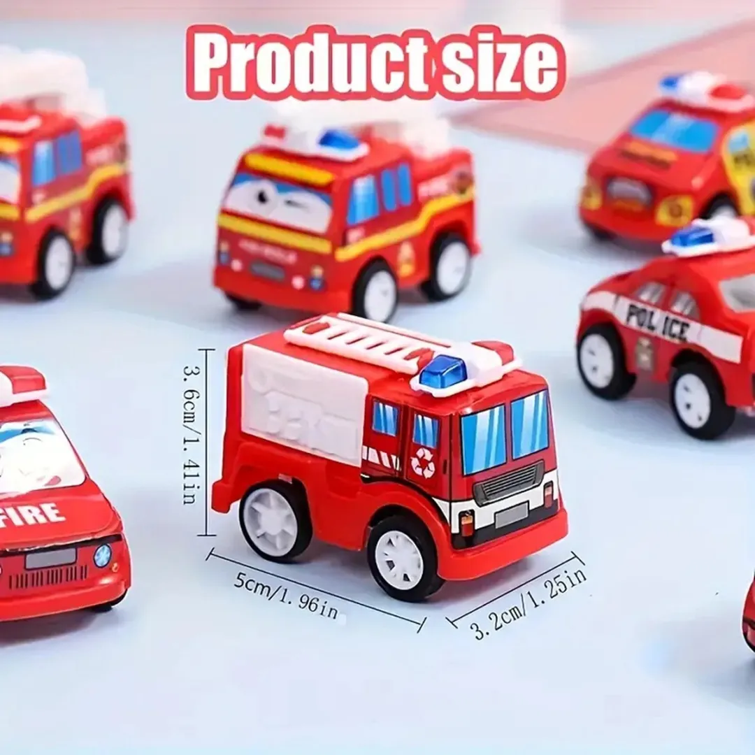8-delige Mini Cartoon Brandweerauto & Politieauto Speelgoedset - Diverse Stijlen - Perfect voor Verjaardagsfeestjes, Klasbeloningen, Kerstcadeaus - Stevig PP Materiaal - Compact en Handig