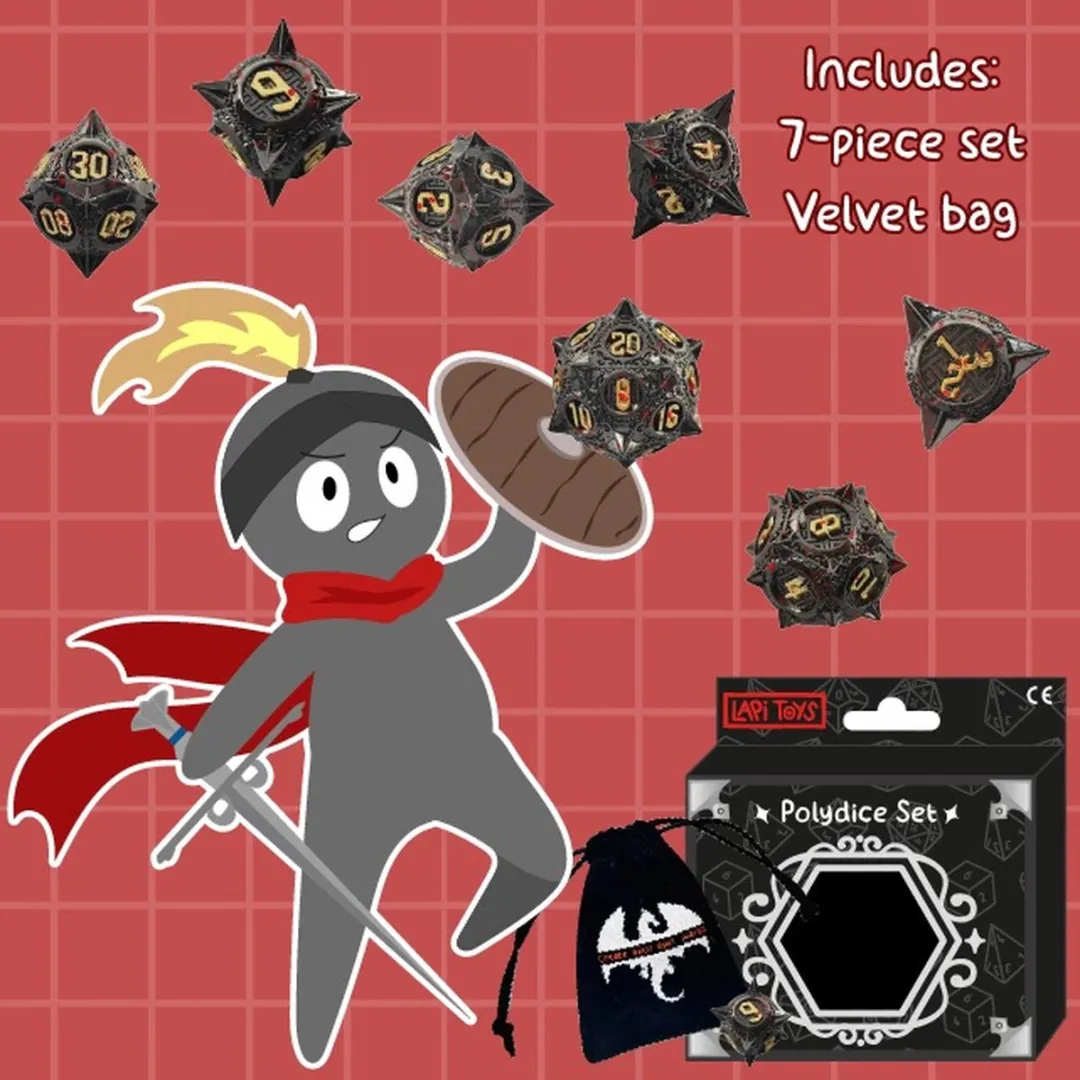 Lapi Toys - Dungeons and Dragons dobbelstenen - DnD Dice - Polydice - Dobbelstenen Dungeons Dragons - Metal dice - Metalen Dobbelstenen - DnD Dice Set - 1 set (7 stuks) - Metaal - Zwart - Goudkleurig