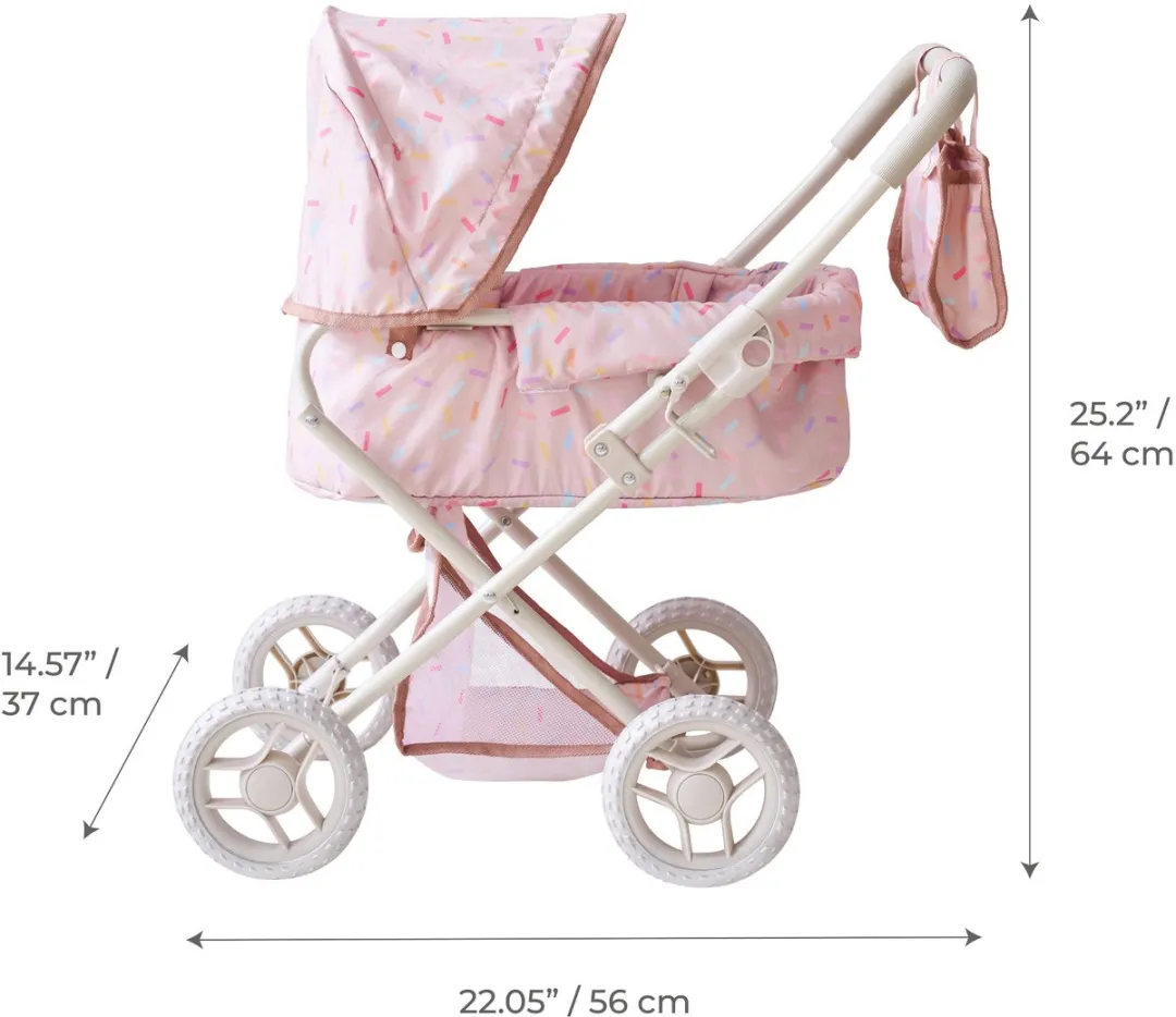 Teamson Kids Klassiek Poppenwagen Voor Babypoppen - Accessoires Voor Poppen - Roze confetti