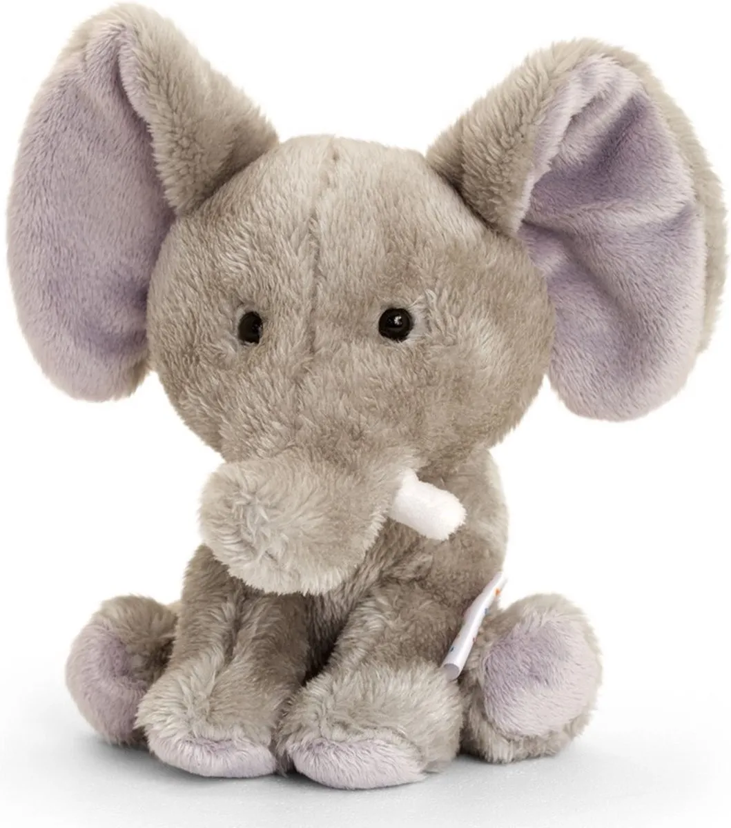 Keel Toys pluche olifant knuffel 14 cm met Gefeliciteerd A5 wenskaart