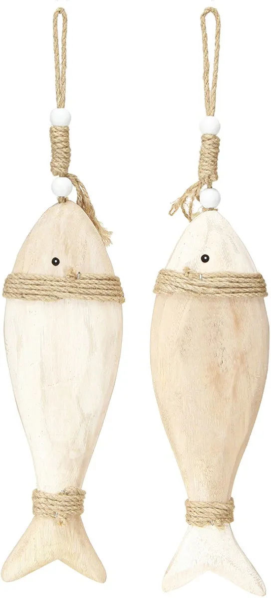 Kaemingk Houten Vis Decoratie Paulownia - 27cm - 2 Stuks