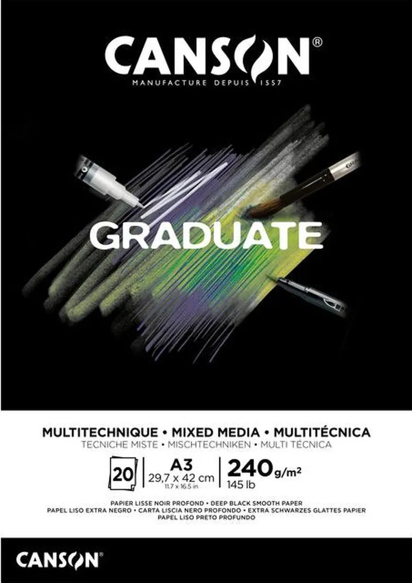 Canson Graduate Mixed Media Papier 240g A3 - 20 Vel - Zwart