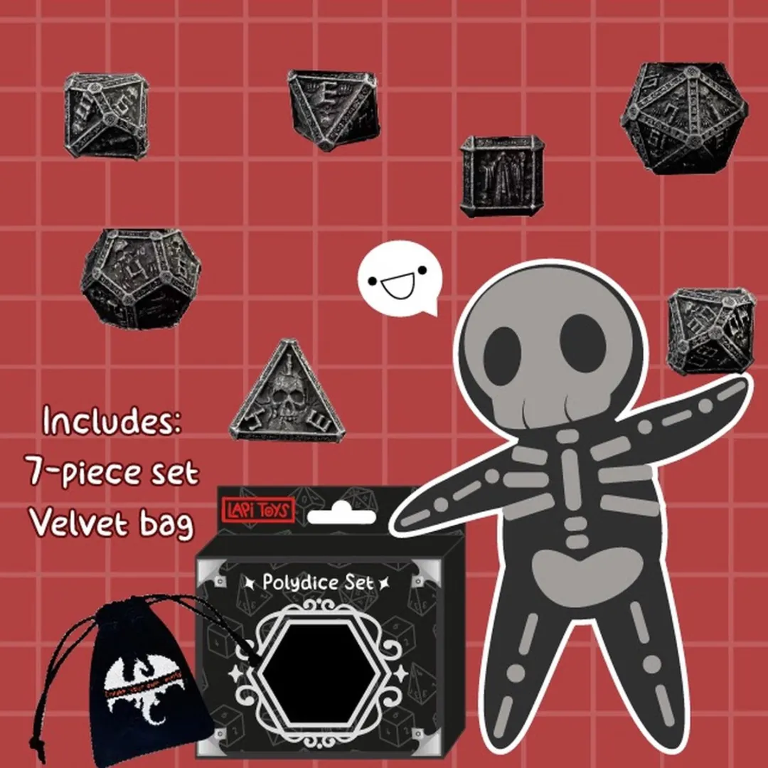 Lapi Toys - Dungeons and Dragons dobbelstenen - DnD Dice - Polydice - Dobbelstenen Dungeons Dragons - Metal dice - Metalen Dobbelstenen - DnD Dice Set - 1 set (7 stuks) - Metaal - Zwart - Zilver