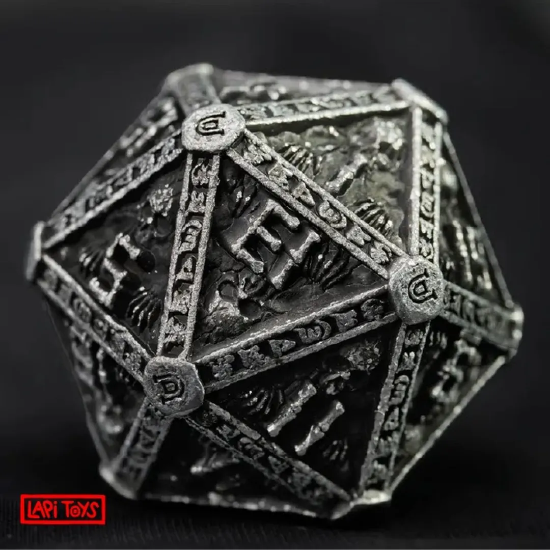 Lapi Toys - Dungeons and Dragons dobbelstenen - DnD Dice - Polydice - Dobbelstenen Dungeons Dragons - Metal dice - Metalen Dobbelstenen - DnD Dice Set - 1 set (7 stuks) - Metaal - Zwart - Zilver