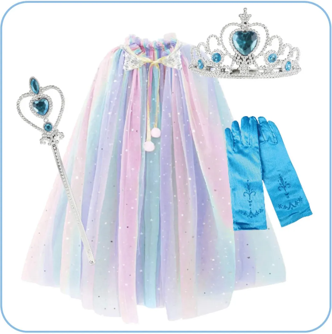 Jobber Toys Unicorn Prinsessenjurk - Regenboog Cape & Accessoires - One Size
