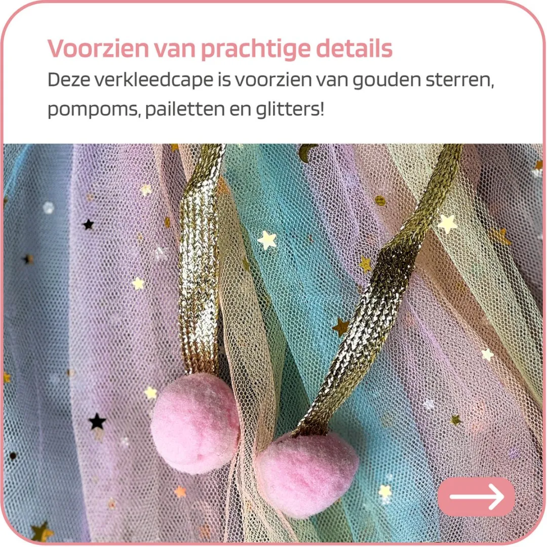 Jobber Toys Unicorn Prinsessenjurk - Regenboog Cape & Accessoires - One Size