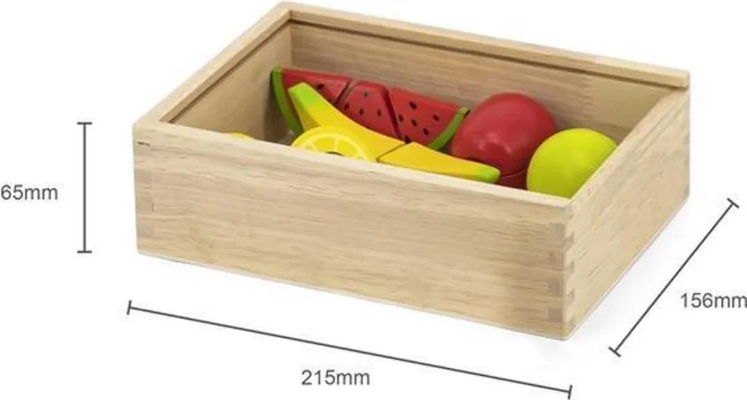 Viga Toys Snijset Fruit in Kistje 17-delig - Houten Speelgoed met Mesje en Snijplank - Fruitsoorten met Klitteband voor Educatief Spel - Geschikt voor Kinderen vanaf 2 jaar