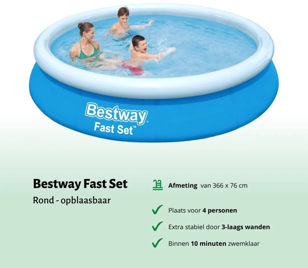 Bestway Fast Set Rond Zwembad 366x76cm - Blauw - 5377L