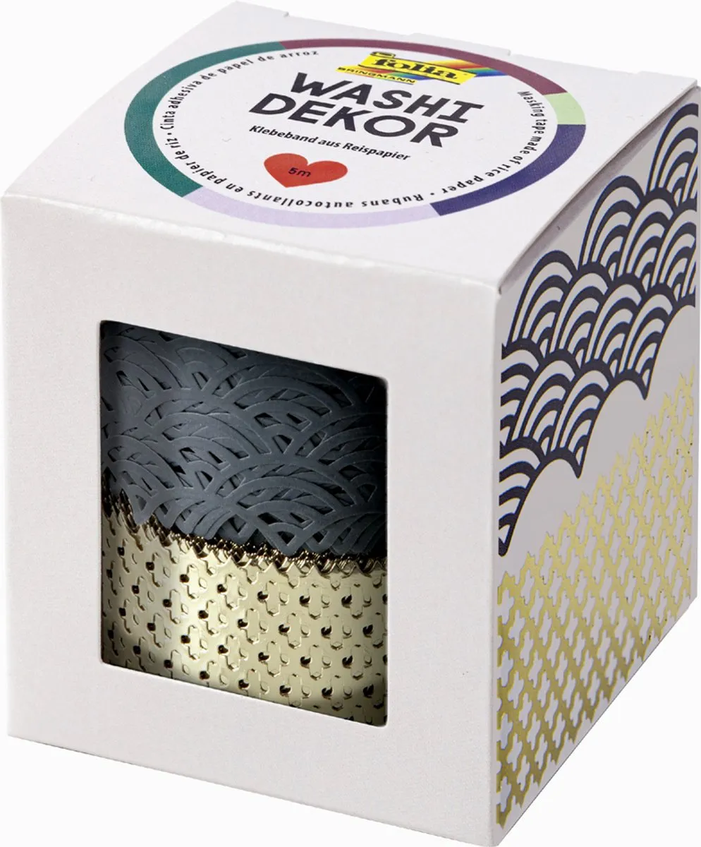 Folia Washi Tape Grijs/Goud 5m - 2 Stuks