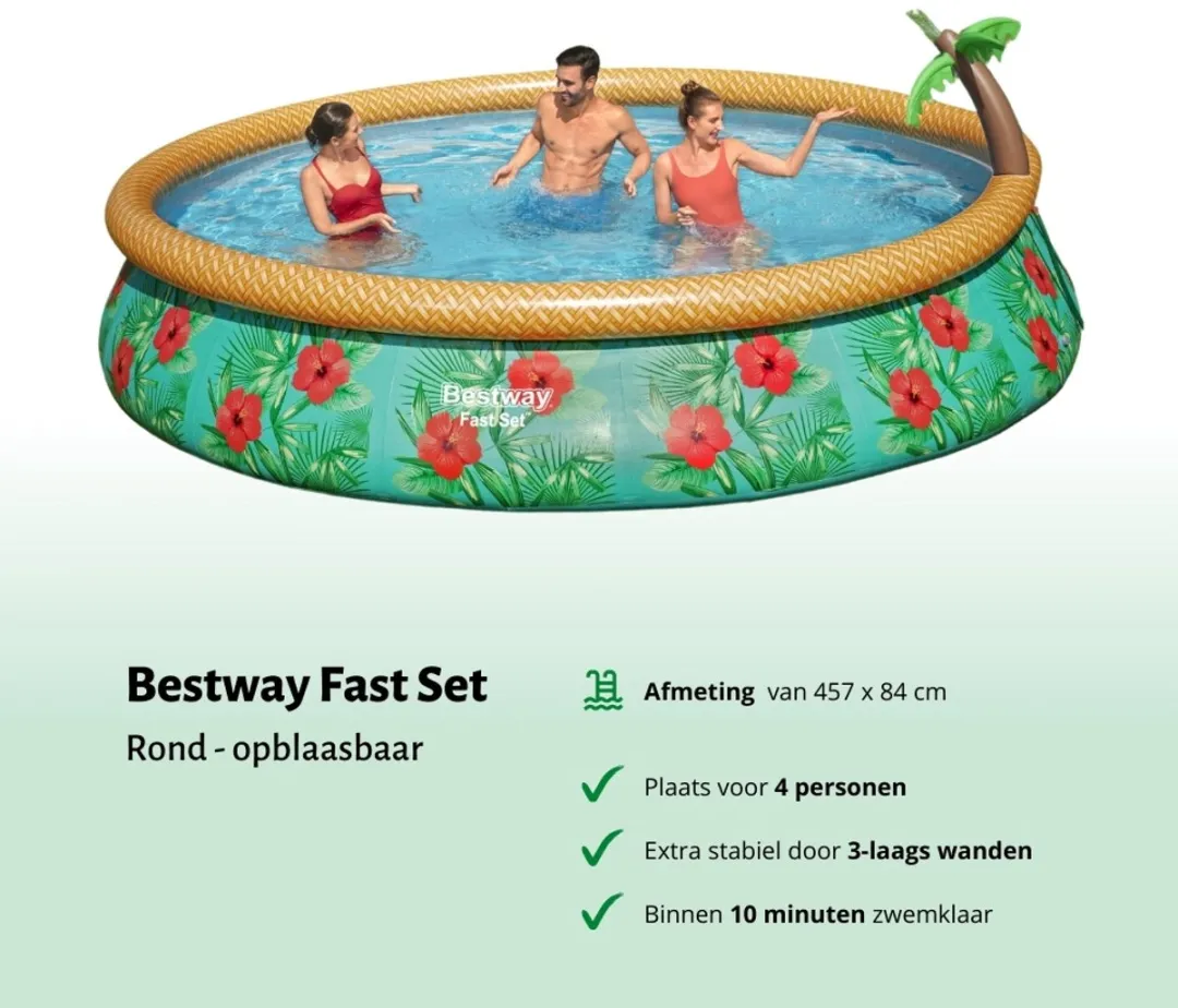 Bestway Fast Set Rond Zwembad 457x84cm - Paradijsprint - 20 Stuks