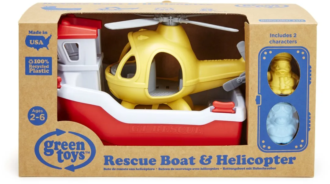 Speelgoed reddingsboot met helicopter - Green Toys