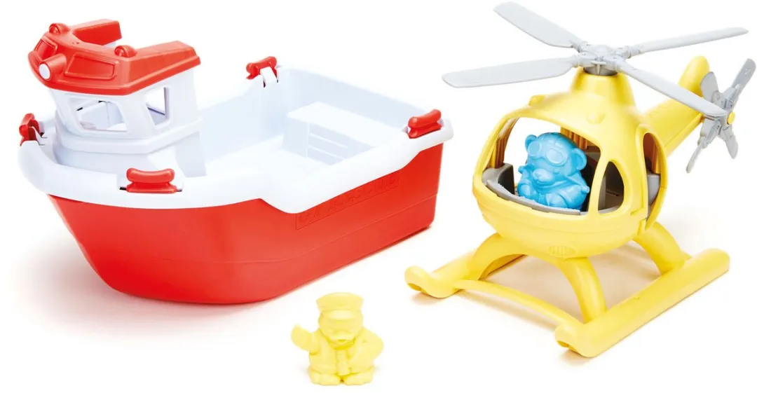 Speelgoed reddingsboot met helicopter - Green Toys