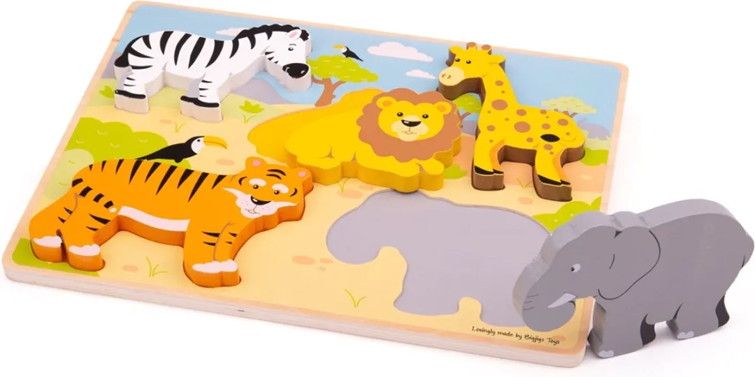 BigJigs Houten Puzzel Safari BJ327 - 5 Stuks - Multicolor