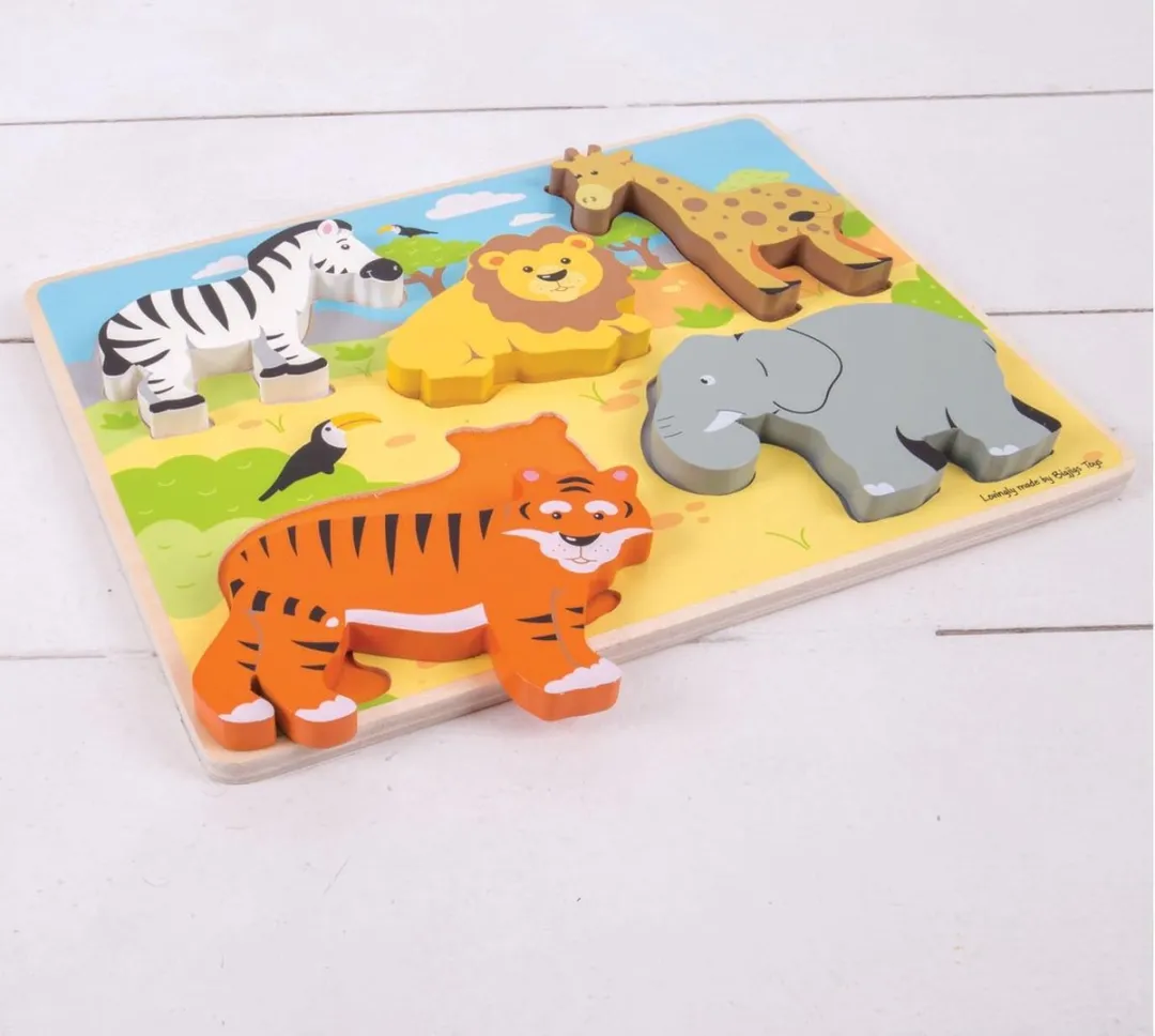BigJigs Houten Puzzel Safari BJ327 - 5 Stuks - Multicolor