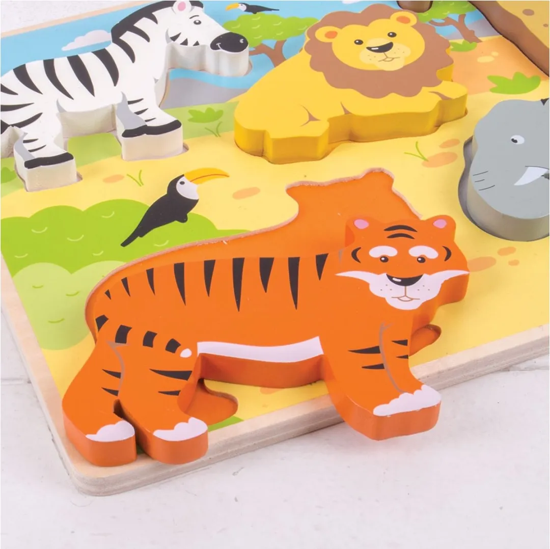 BigJigs Houten Puzzel Safari BJ327 - 5 Stuks - Multicolor