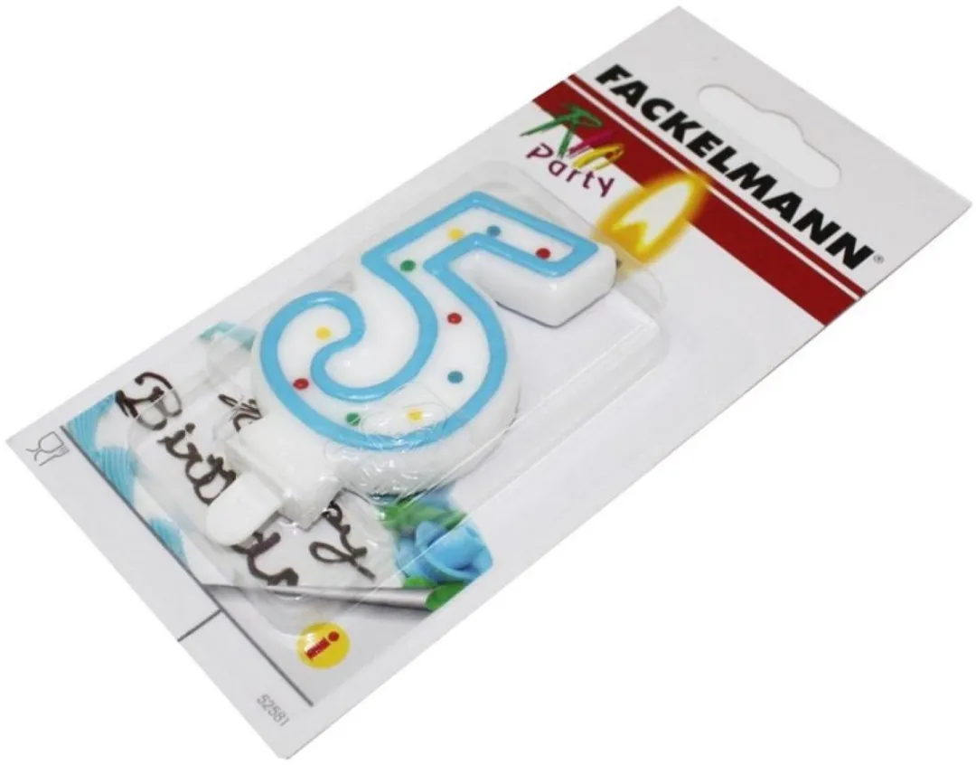 Fackelmann 52581 Cijferkaars 5, verjaardagskaars, taartkaars, kaars 5 jaar, paraffine, 9 x 4,5 cm