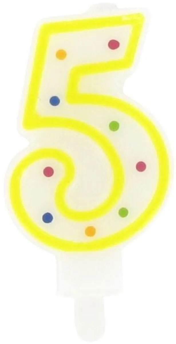 Fackelmann 52581 Cijferkaars 5, verjaardagskaars, taartkaars, kaars 5 jaar, paraffine, 9 x 4,5 cm