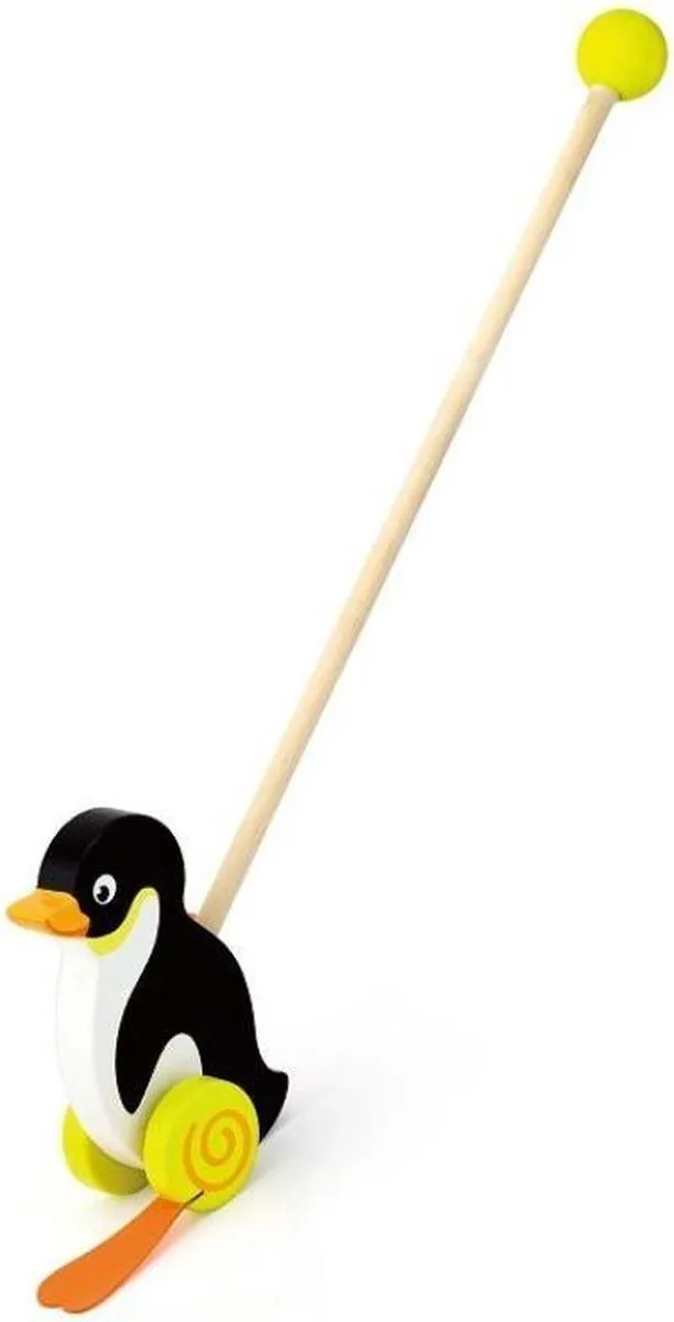 Vigatoys Duwstok Pinguïn - Klapperende voeten - Zwart