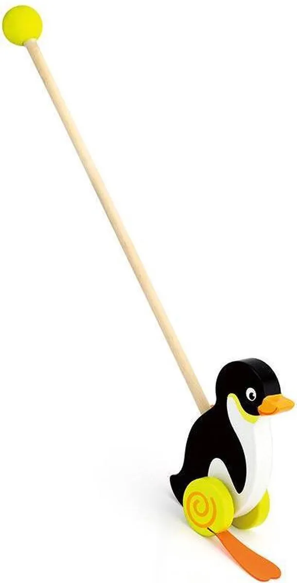 Vigatoys Duwstok Pinguïn - Klapperende voeten - Zwart