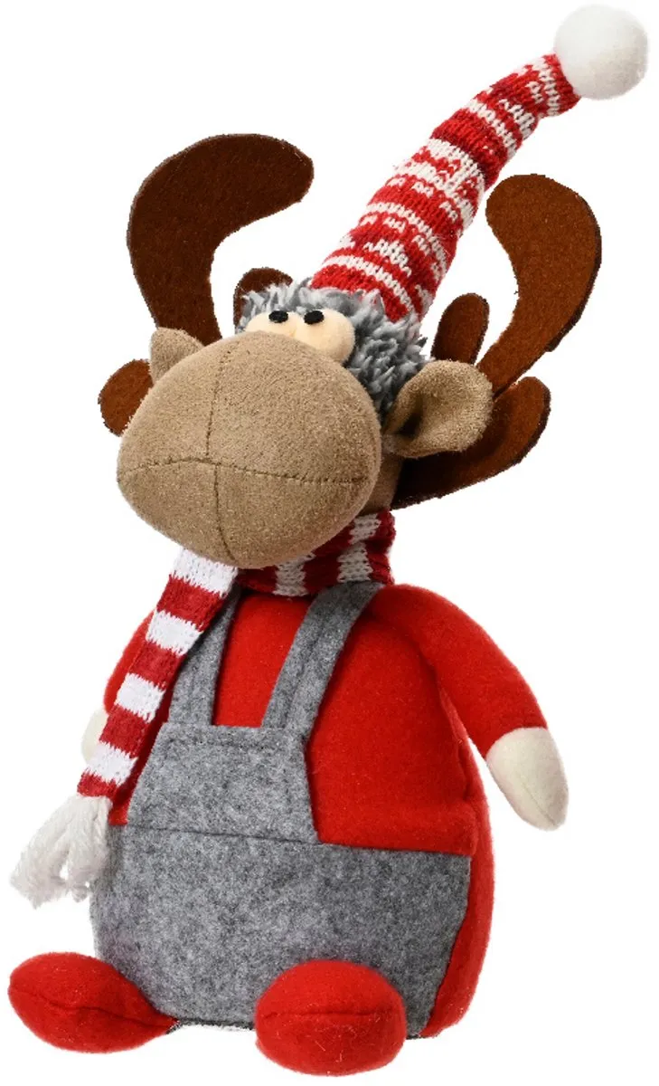 Polyester rendier grijs met gestreepte muts - 30cm