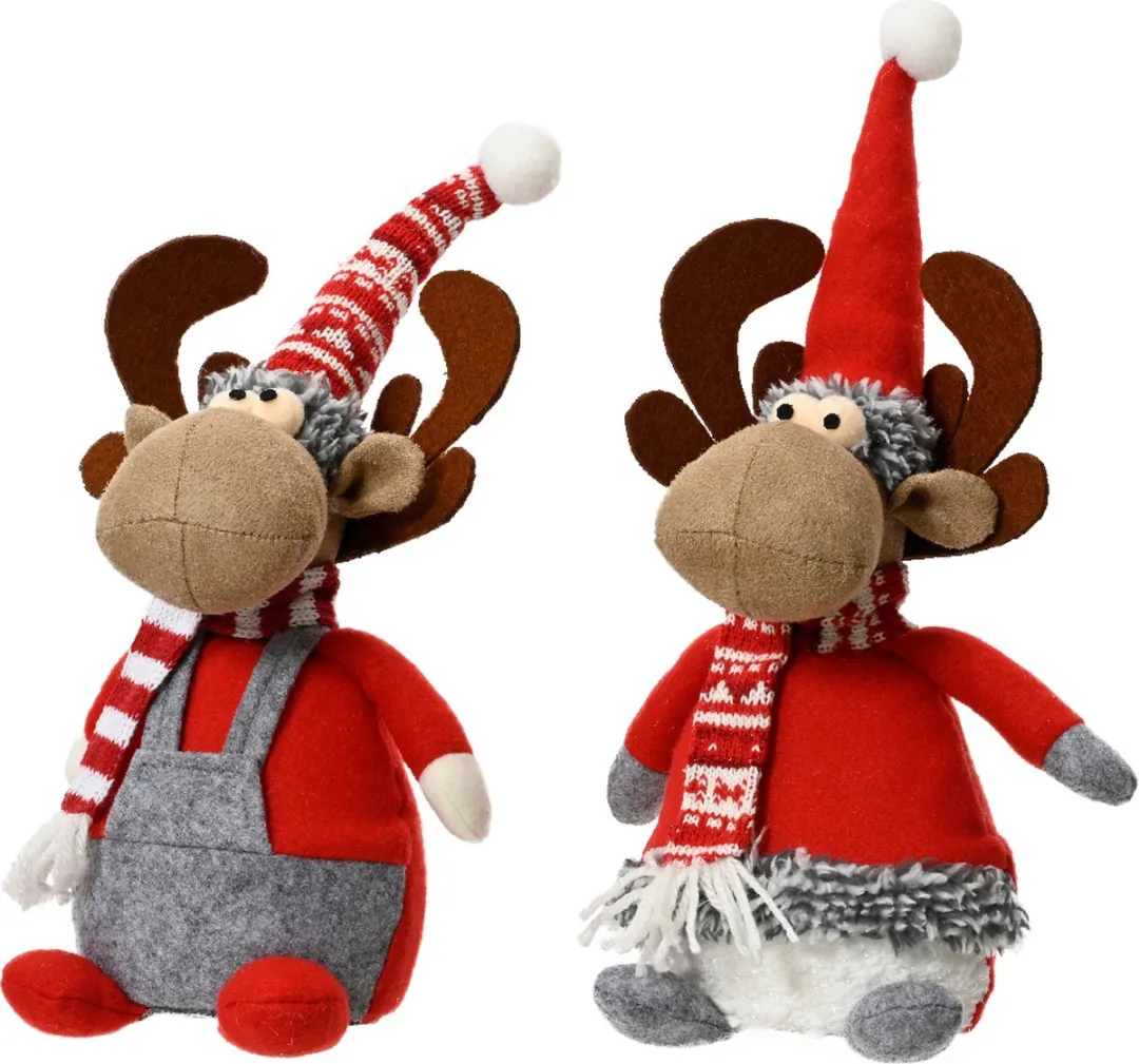 Polyester rendier grijs met gestreepte muts - 30cm