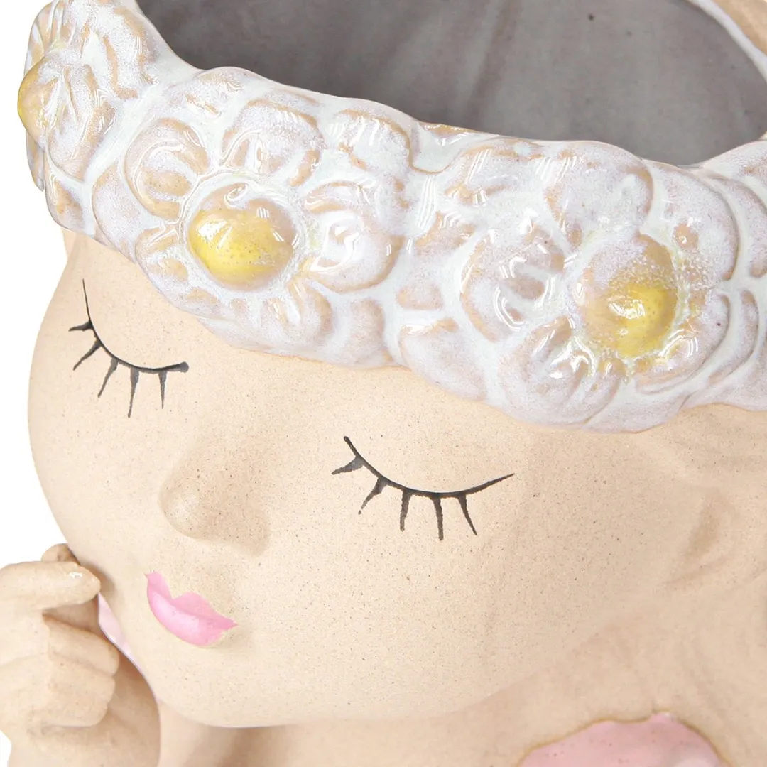 Kaemingk Bloempot Dreaming Girl Keramiek - 2 Stuks - Veelkleurig