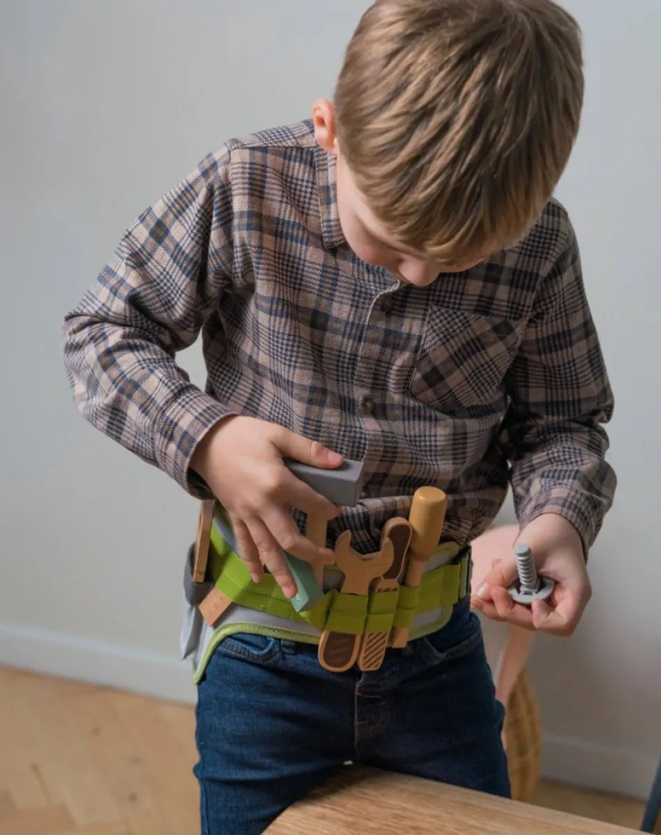 Dantoy houten gereedschapsgordel speelgoed set 11-delig in doos.