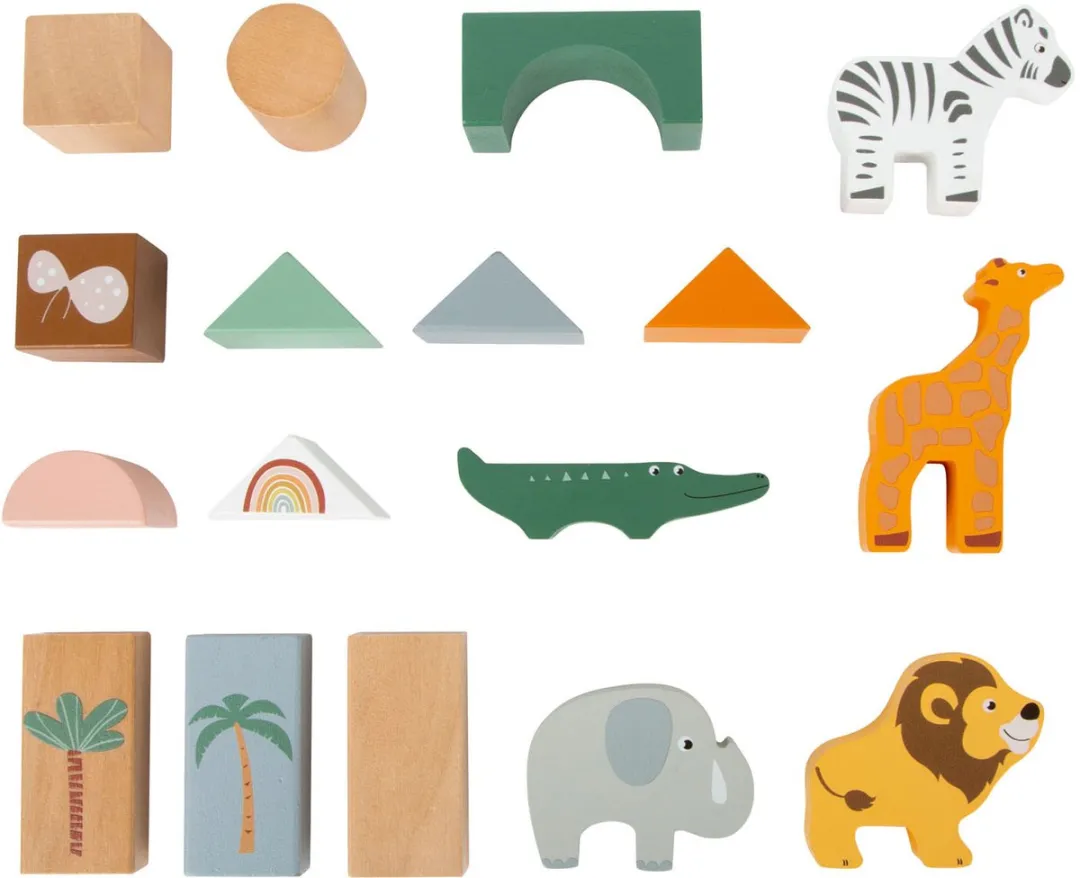 Small Foot Houten Bouwblokken Safari - 50 Stuks - 5 Minifiguren - Multicolor