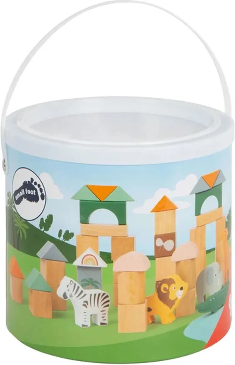Small Foot Houten Bouwblokken Safari - 50 Stuks - 5 Minifiguren - Multicolor