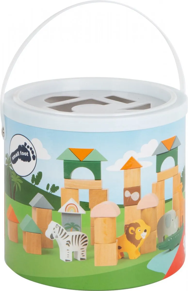 Small Foot Houten Bouwblokken Safari - 50 Stuks - 5 Minifiguren - Multicolor - afbeelding 6 van 6