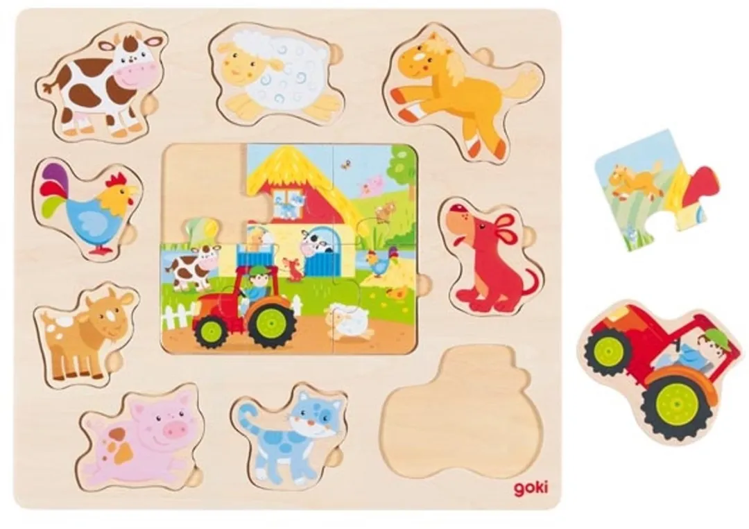 Goki Boerderijdieren Inlegpuzzel 15 Stuks - Multicolor