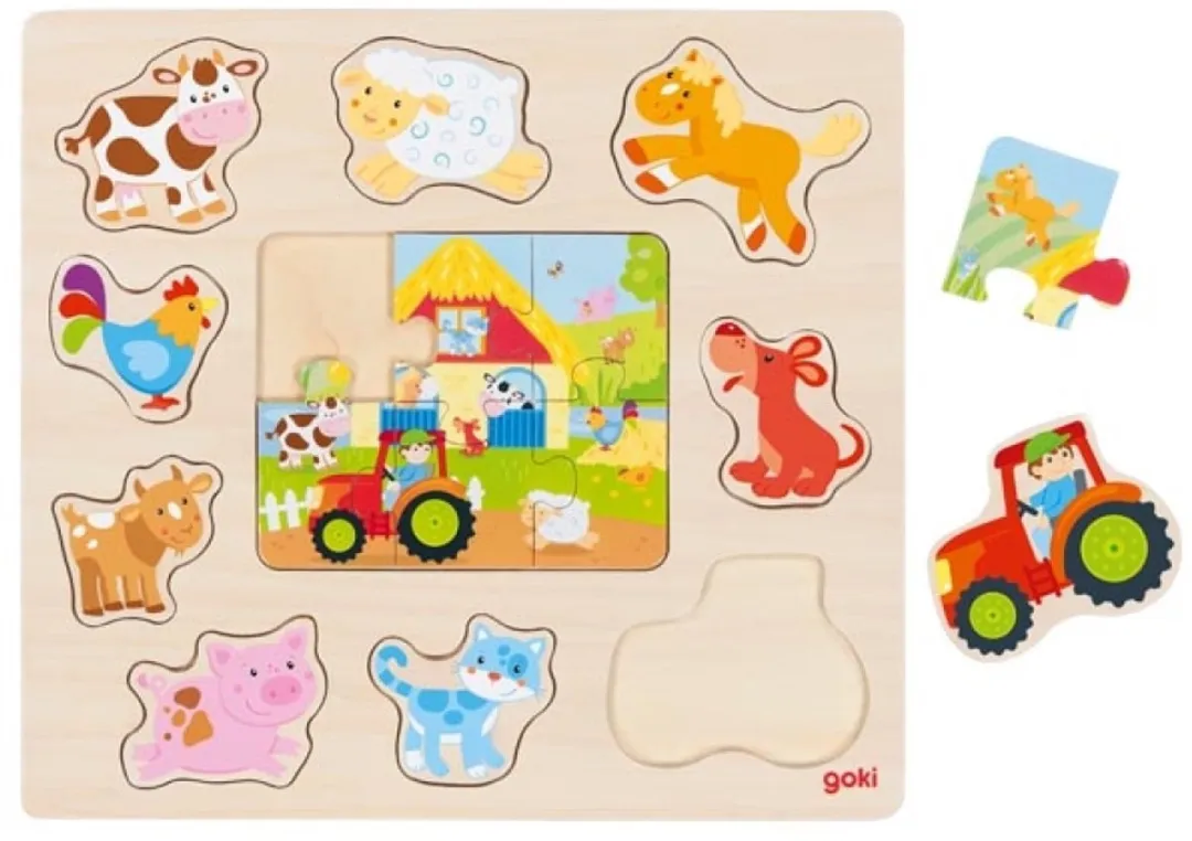 Goki Boerderijdieren Inlegpuzzel 15 Stuks - Multicolor