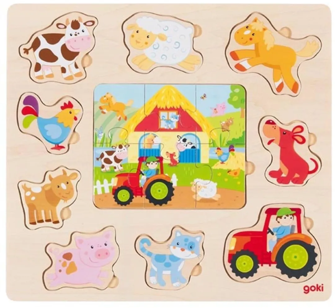 Goki Boerderijdieren Inlegpuzzel 15 Stuks - Multicolor