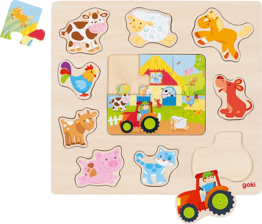 Goki Boerderijdieren Inlegpuzzel 15 Stuks - Multicolor