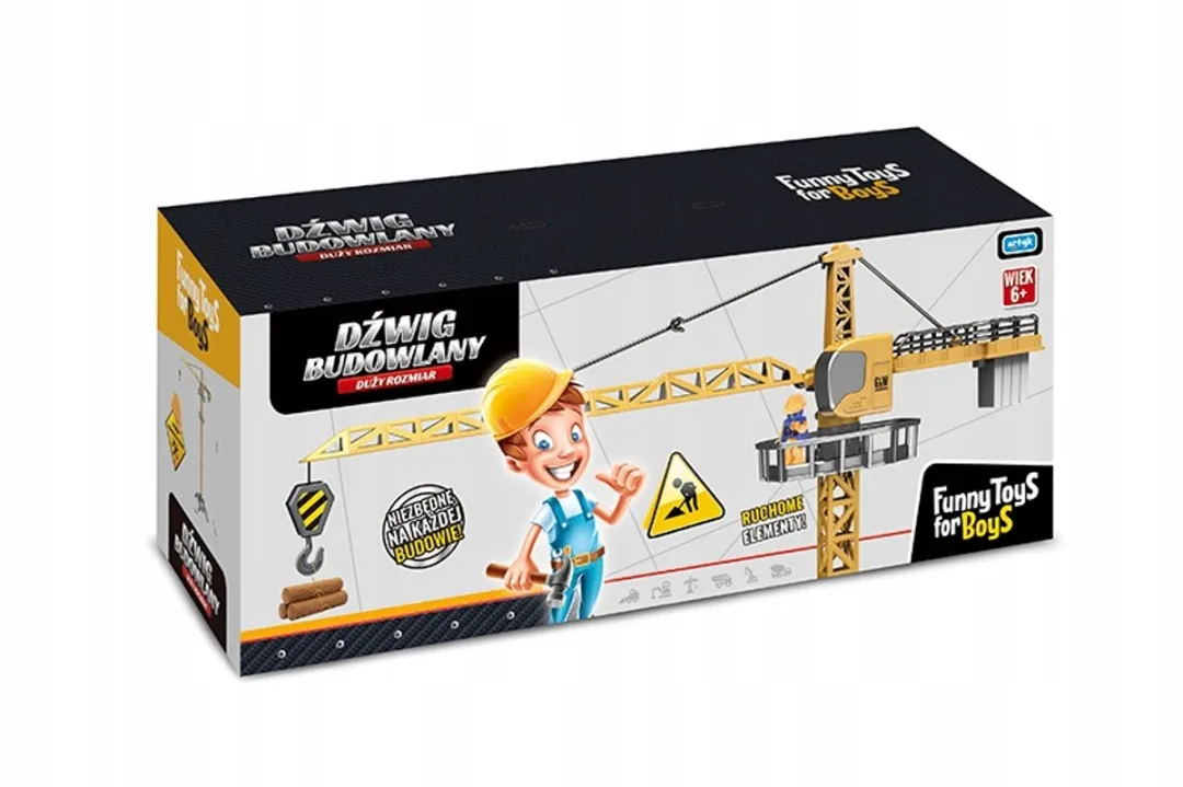 Grote bouwplaatsdroom: werkende kraan met borden en accessoires