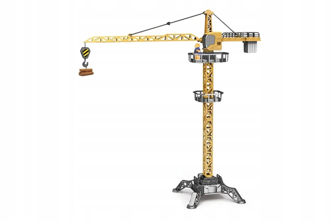 Grote bouwplaatsdroom: werkende kraan met borden en accessoires