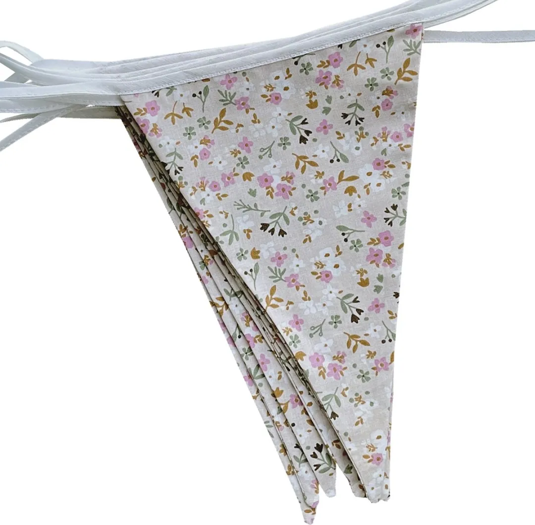 BINK Bedding Stoffen Slinger Fleur Naturel XXL - 10m - 21 Vlaggetjes