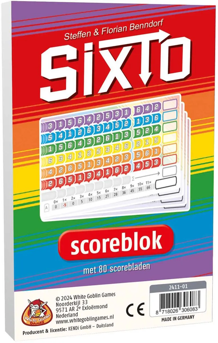 White Goblin Games Sixto Scorebloks - 6 Vlakken - 80 Vellen - Meerdere kleuren