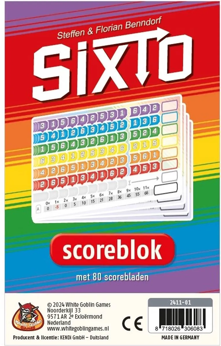 White Goblin Games Sixto Scorebloks - 6 Vlakken - 80 Vellen - Meerdere kleuren