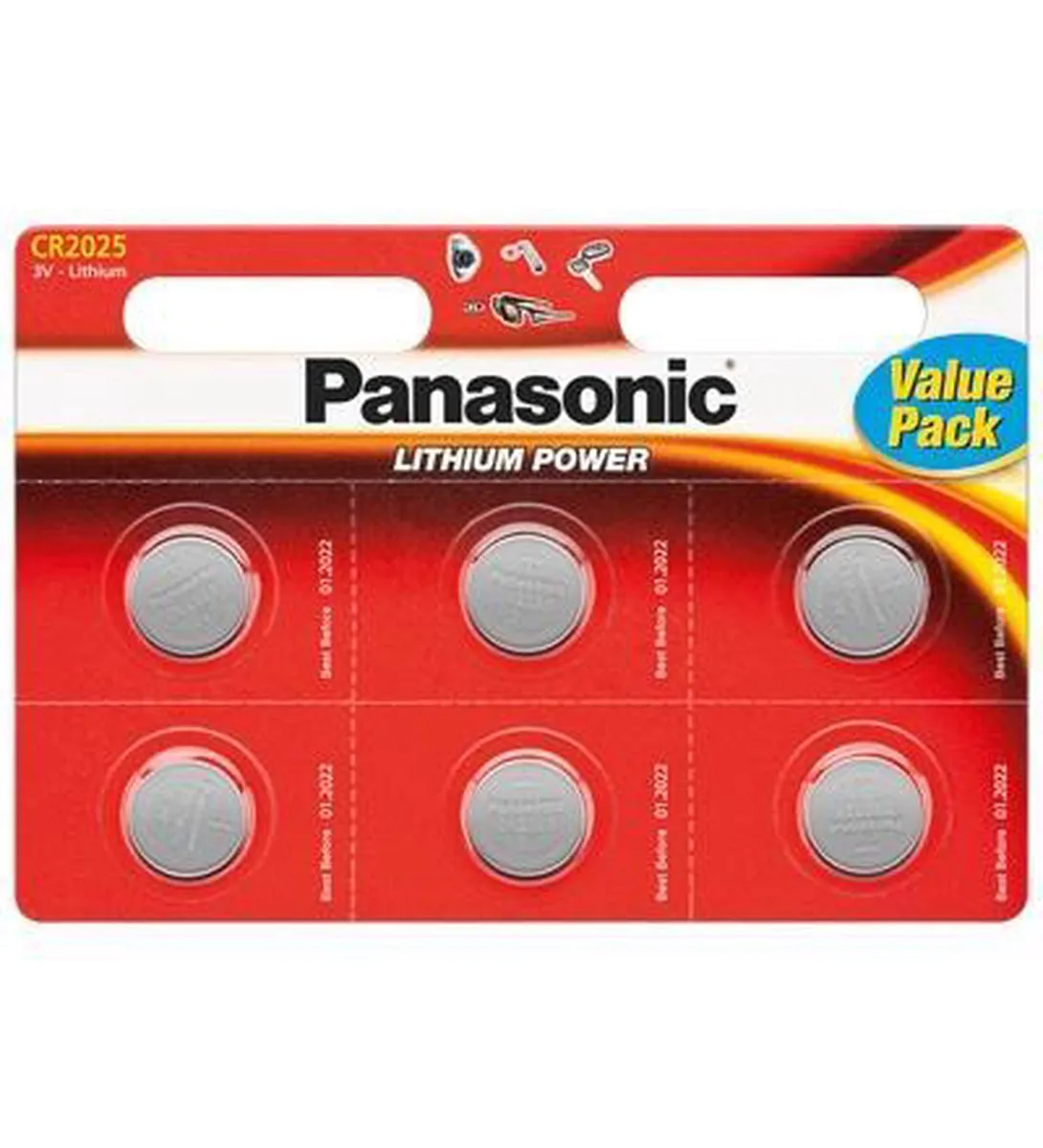 Panasonic Tecxus CR2025 Knoopcelbatterij - 165mAh - 6 Stuks