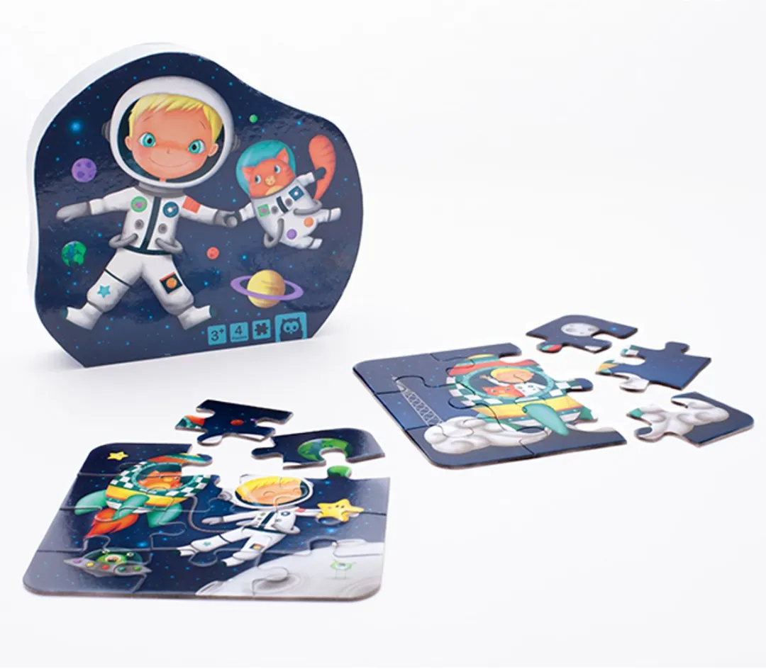 Eurekakids Puzzel 4-in-1 Astronaut - 6/9/12/16 Stuks - Blauw